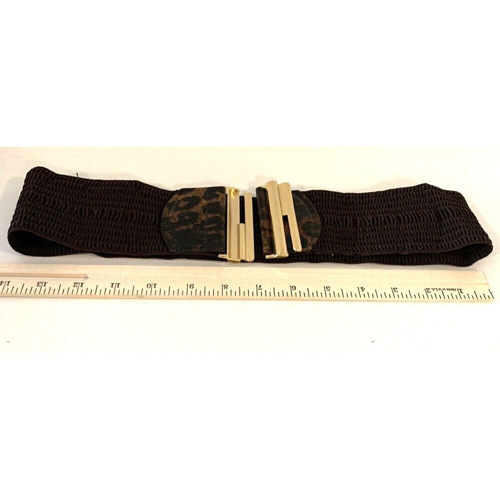 Faux Leather Animal Print Belt Wide Elastic Back Gold Color Buckle Boho Ethnic